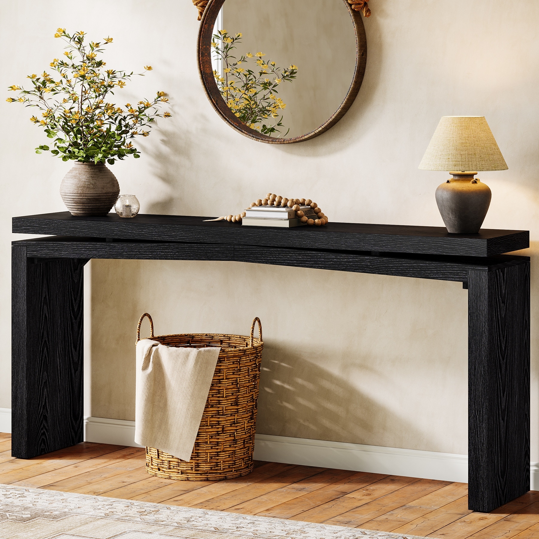 63-Inch Long Farmhouse Solid Wood Console Table for Entryway, Living Room, Foyer