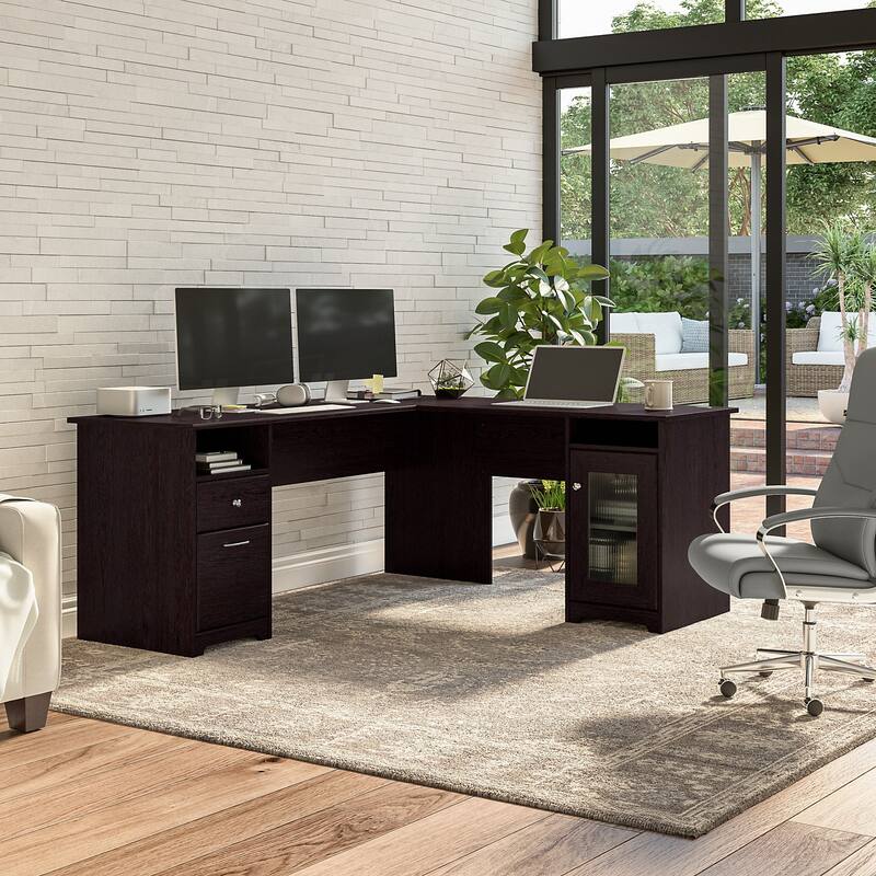 Cabot 72W L Shaped Computer Desk with Storage by Bush Furniture - Espresso Oak
