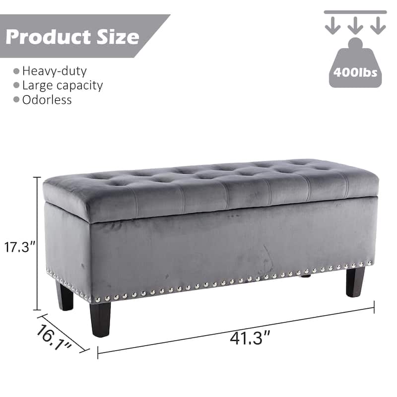 41" Storage Ottoman Tufted Upholstered Rectangle End of Bed Bench