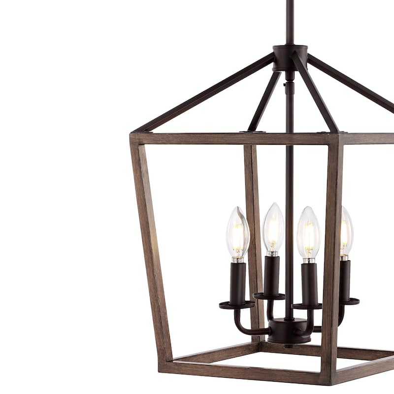 Oria Iron Farmhouse Industrial Lantern LED Pendant, Oil Rubbed Bronze/Faux Wood by JONATHAN Y