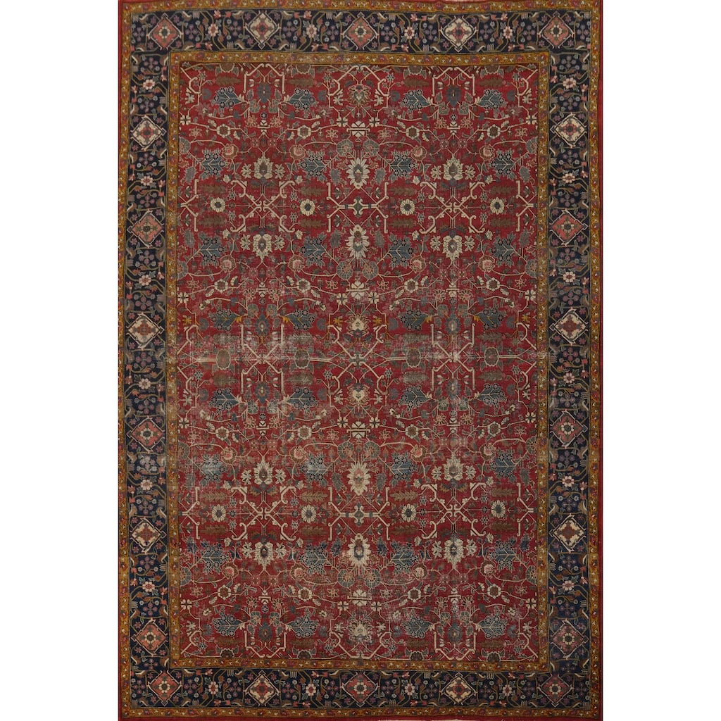Hand Knotted Oriental 100% Wool Carpet Traditional Geometric Red Sarouk Area Rug - 14' 6'' X 11' 0''