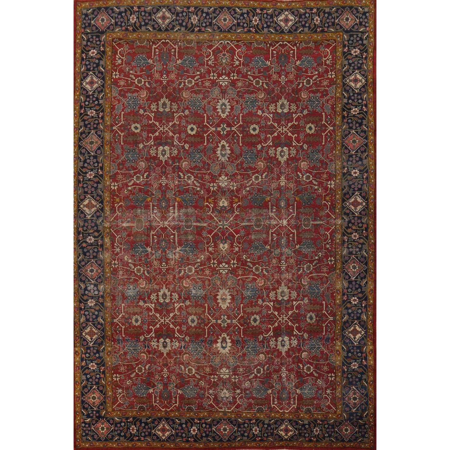 Hand Knotted Oriental 100% Wool Carpet Traditional Geometric Red Sarouk Area Rug - 14' 6'' X 11' 0''