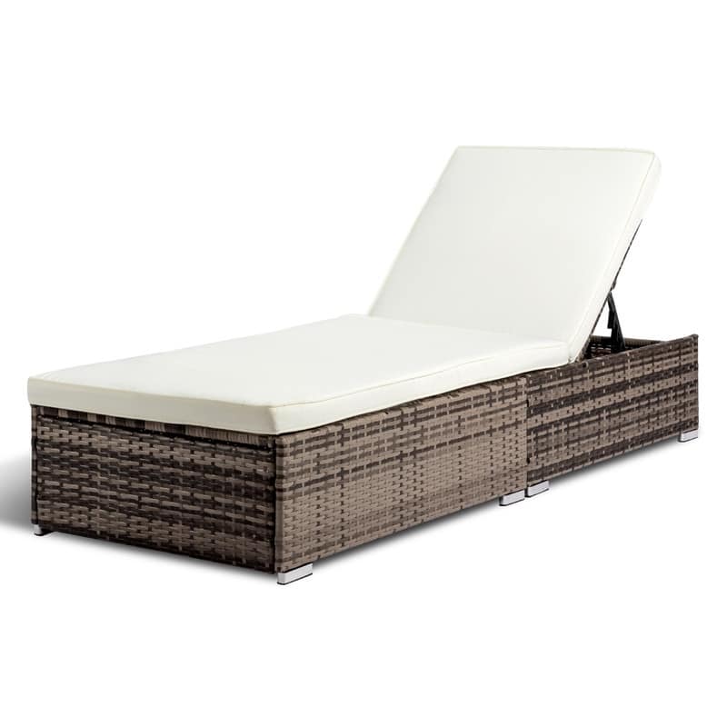 Outdoor Wicker Single Chaise Lounge with Cushion - Grey
