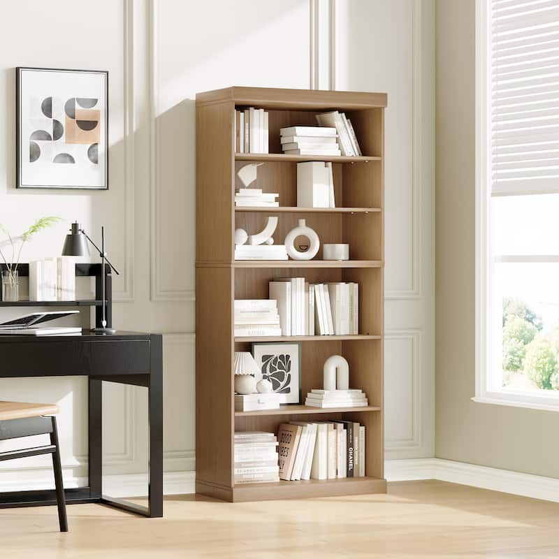 72" Solid Wood 6-Shelf Bookcase Storage Cabinet