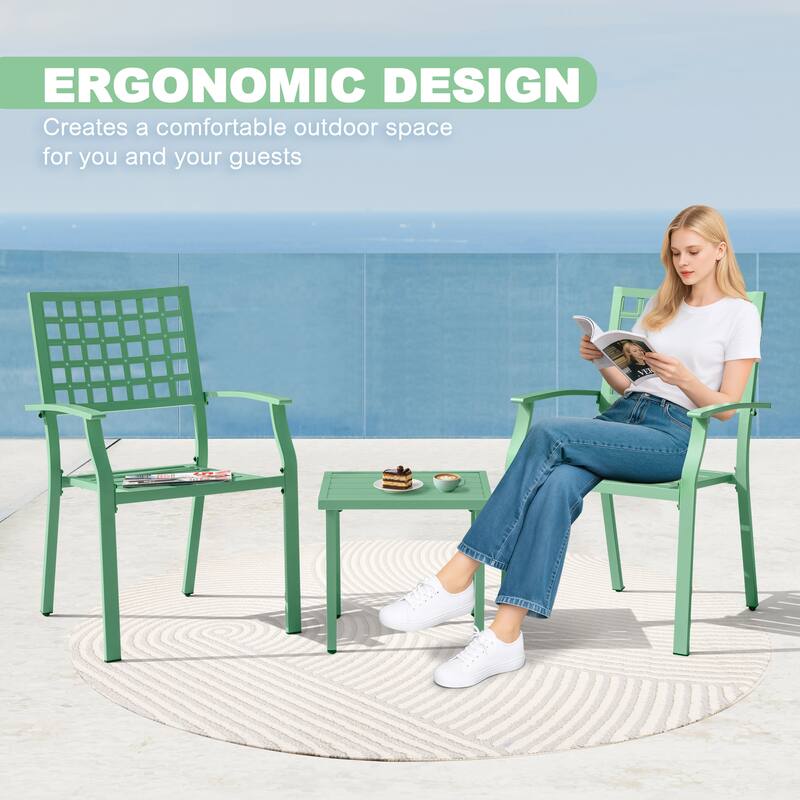 3-Piece Metal Patio Bistro Set with Stackable Chairs and Square Side Table