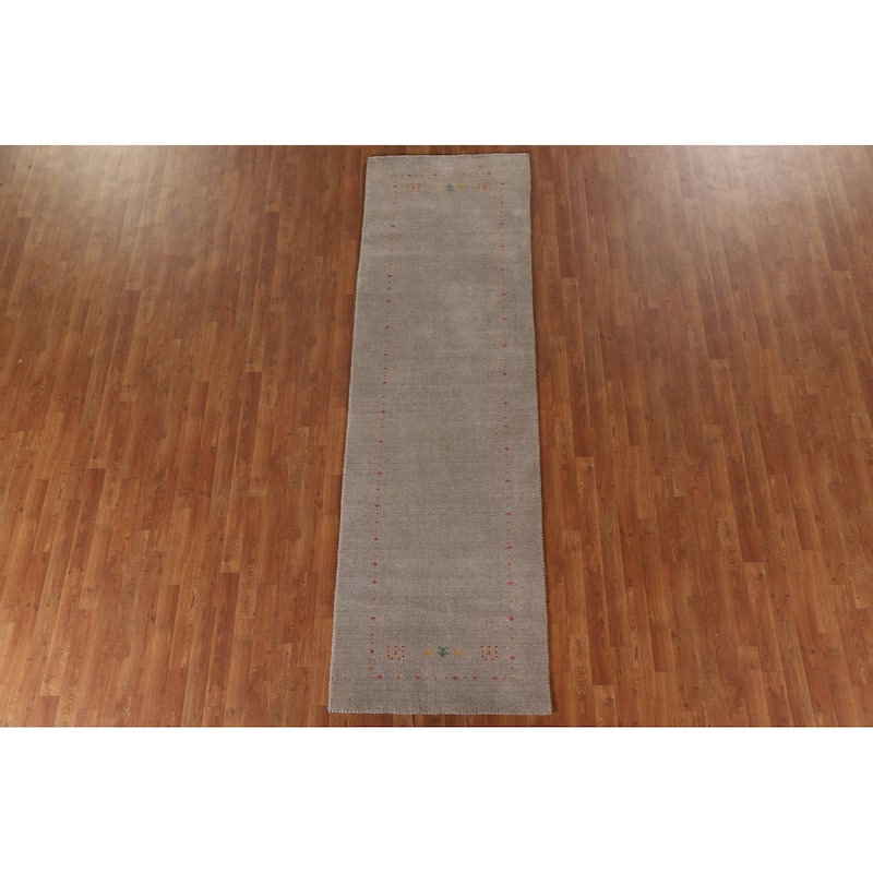 Tribal Gabbeh Beige Runner Rug Handmade Wool Carpet - 2'10"x 9'8"