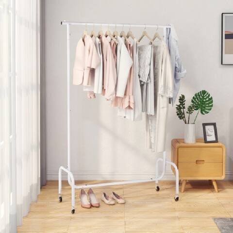 Garment Rack on Wheels, Heavy Duty Clothes Rack Freestanding Closet Organizer for Bedroom, Balcony(White)