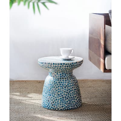 D15x16" Garden Stool Small Side Table, Blue Accent Round End Table