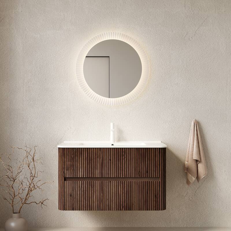 GDFStudio - Noor Modern Floating Bathroom Vanity with Dual Drawers & White Ceramic Basin, WITHOUT Faucet
