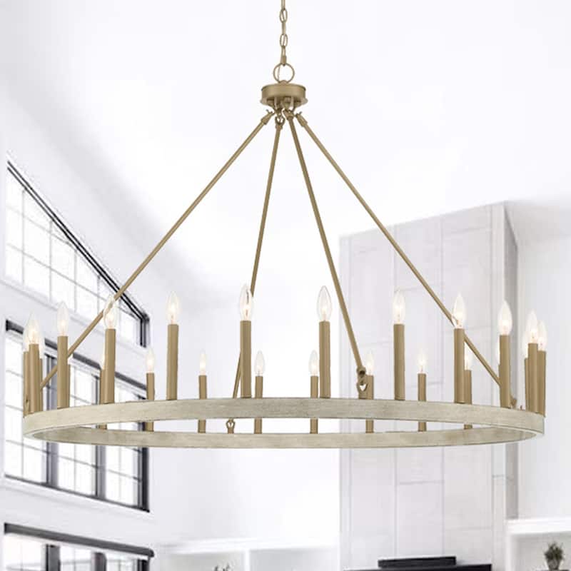 Acroma 24 Light Modern Farmhouse Wagon Wheel Chandelier-UL Certified - N/A - French Ash