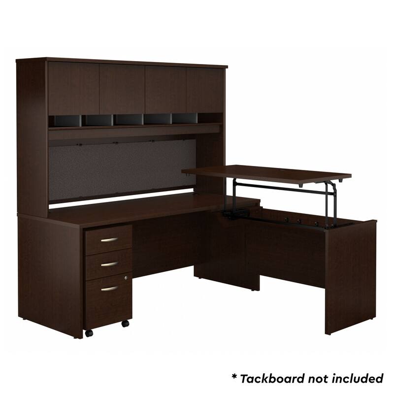 Series C 72W Sit to Stand L Shaped Desk Office Suite in Hansen Cherry