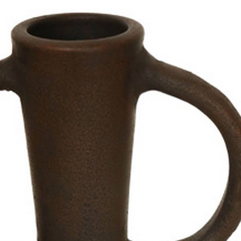 Adea Flower Vase, Antique Style Amphora Shape, Thin Neck, Brown Terracotta