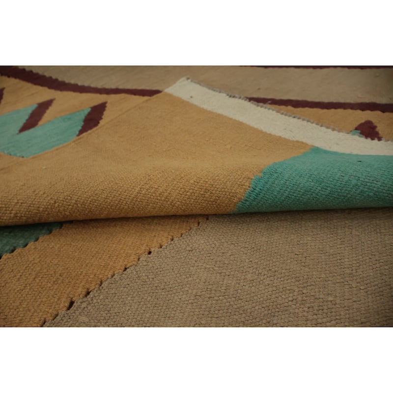 Hand Woven Oriental 100% Wool Carpet Southwestern Tribal Multi-Colored Kilim Area Rug - 8' 8'' X 6' 0''