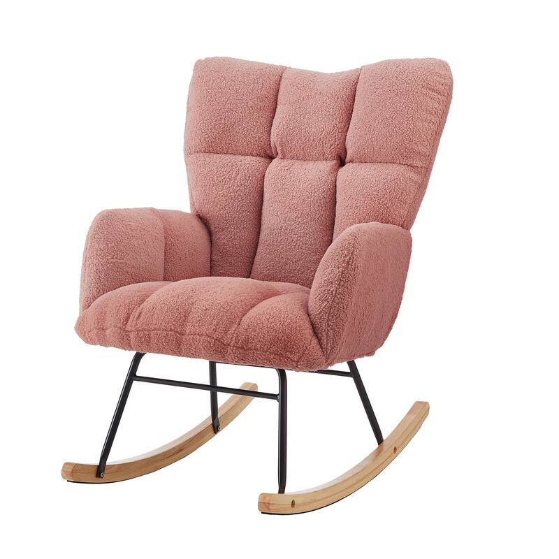 Reading Chair Rocking Chair with Wood Legs, Rustic Side Chair Office Chair Coffee Chair Pink Accent Chair