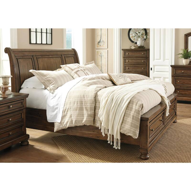 Flynnter Medium Brown Sleigh Storage Bed.