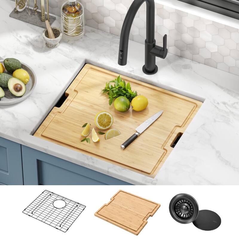 KRAUS Kore Workstation Undermount Stainless Steel Kitchen Sink - 21" x 19" (sink KWU1101-21-PGM) - PVD Gunmetal