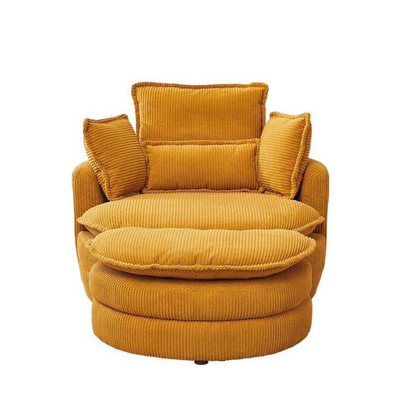 38"W Oversized Swivel Chair with Moon Storage Ottoman, 4 Pillows