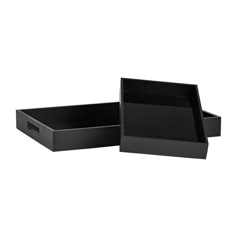Sagebrook Home Set of 2 Nesting Serving Trays Wood/Glass 14" and 18" Rectangular Black Decorative Trays - 18" x 12" x 2"