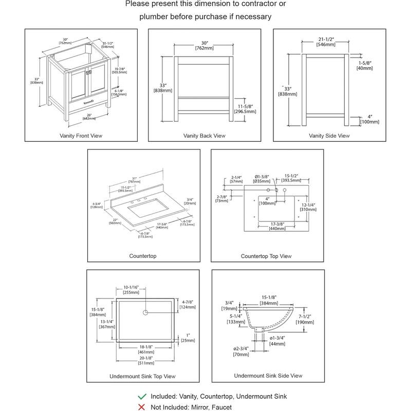 Blossom Geneva 30" Solid Wood Bathroom Vanity with Marble Top