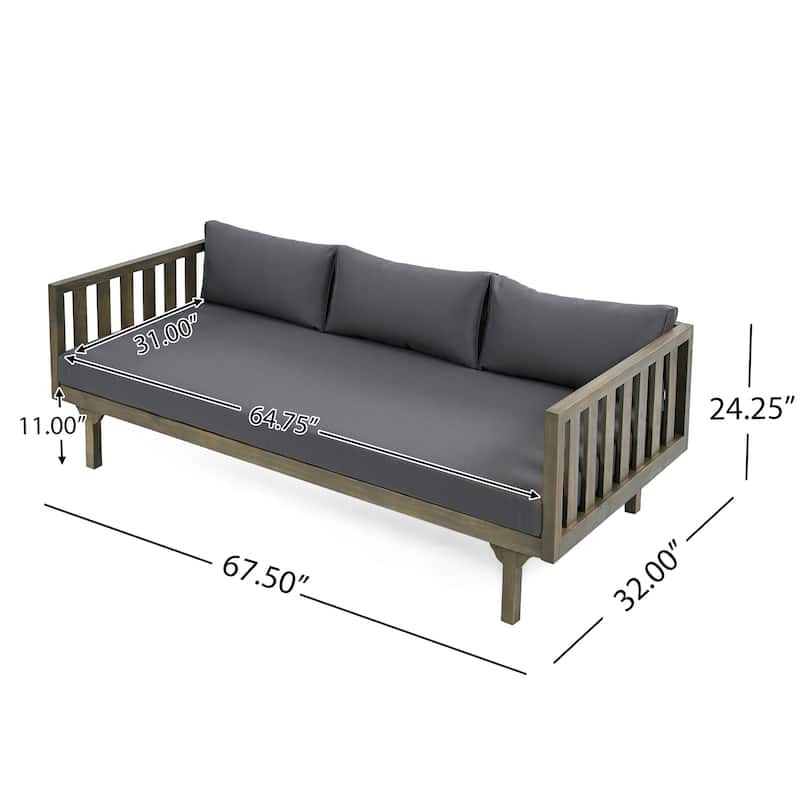 Daybed 3-Seater Slat Design Acacia Wood Waterproof Fabric Outdoor Lounger"