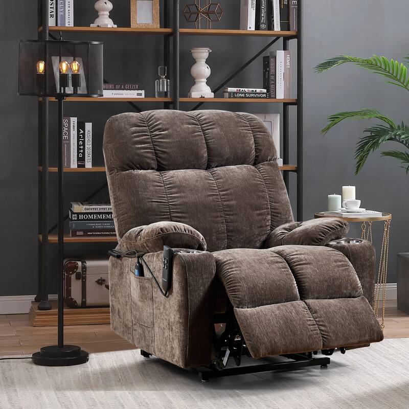 Electric Lift Recliner Sofa with Massage and Heating, 8 Vibrating Points, 1 Lumbar Heating Point, Adjustable Backrest Footrest