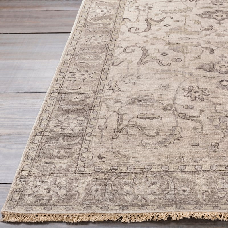 Hand-Knotted Brading Border Viscose Area Rug - 8' x 10' - 8' x 10'