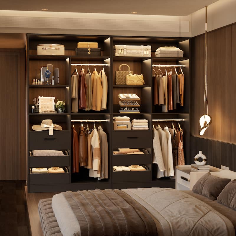 36" Freestanding Closet System With 3 Drawers and 2 Hanging Rods,Multi-Purpose Wardrobe Closet Rack