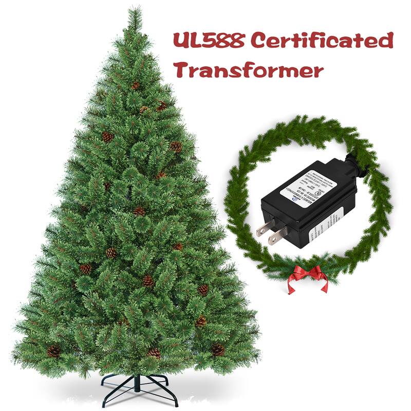 6 FT Pre lit Christmas Tree Flowering Hinged Christmas Tree