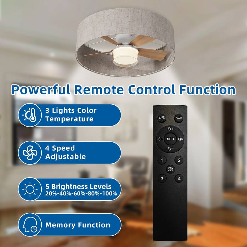 17.7 in. Indoor Socket Ceiling Fan Light with Remote, LED Light, 4 Fan Speeds, Dimmable, 3 Color Temperatures