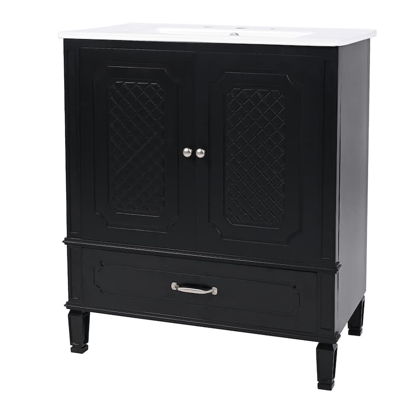 Free Standing Wall Cabinet, 30" Bathroom Vanities with Ceramic Sink, Drawers and Storage Soft-closing Door Shelf