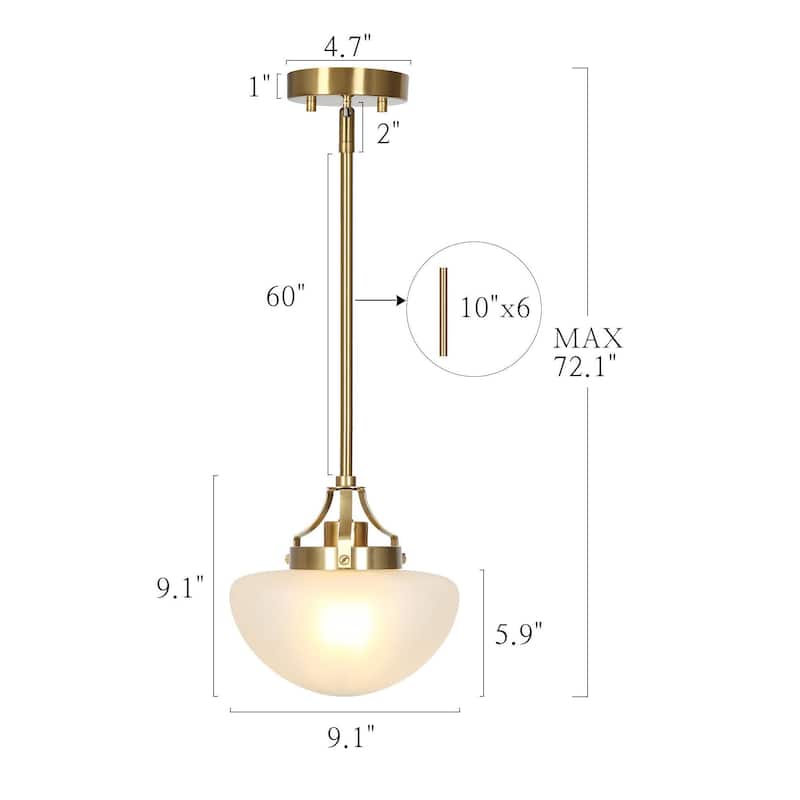 Modern Gold 1-Light Schoolhouse Pendant Light with Frosted Glass for Kitchen Island - Electroplated Dark Gold - Dia.9.1"xH9.1"