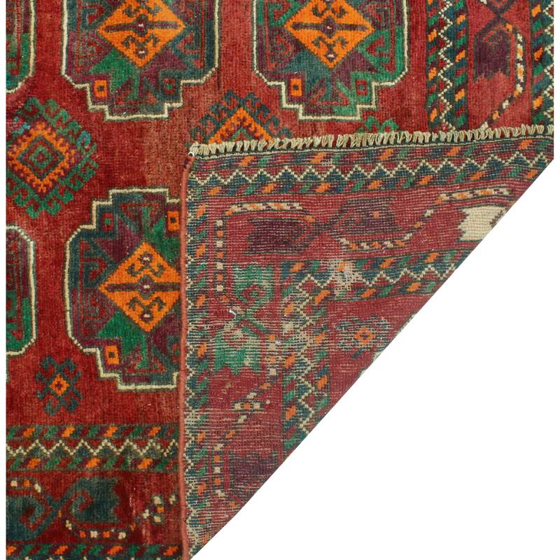 Fine Vintage Distressed Aldric Red/Green Runner - 3'4" x 5'10"