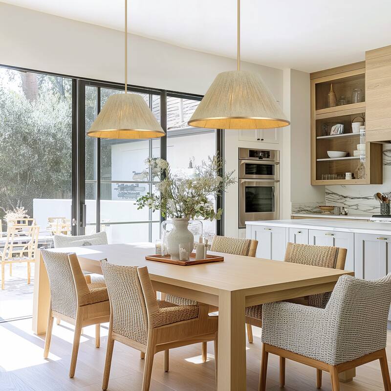 Modern Farmhouse 1-Light Organic Pendant Light for Kitchen Island Dining Room - 20.5"Dx11"H