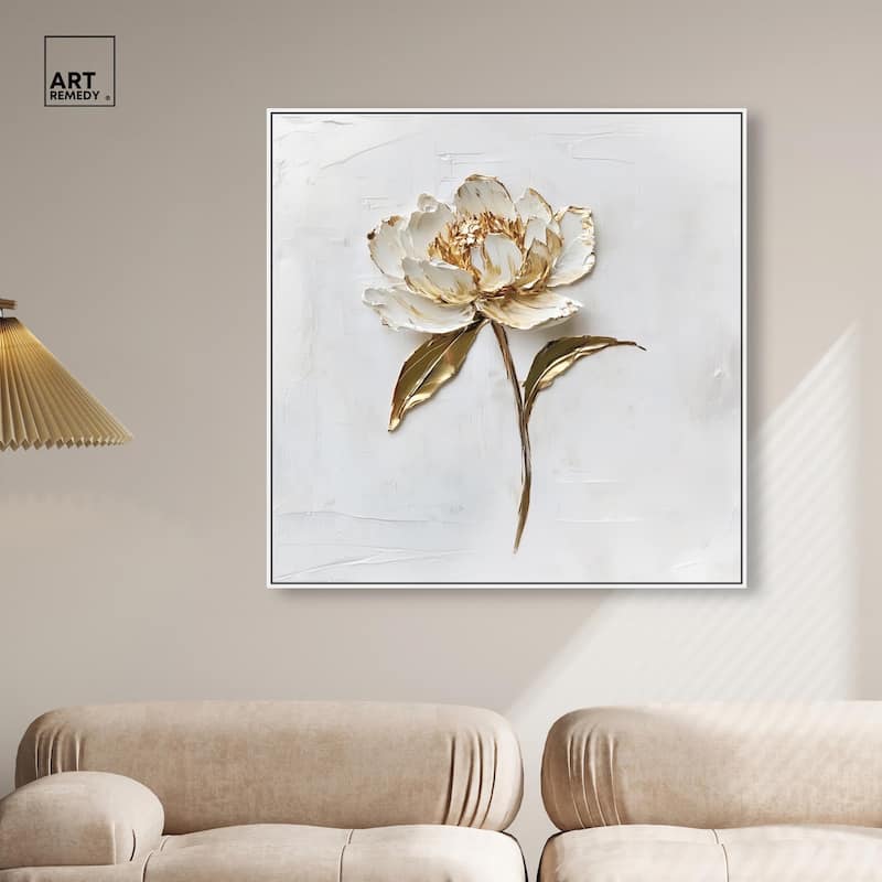 Simple Golden Peonie Canvas by Art Remedy