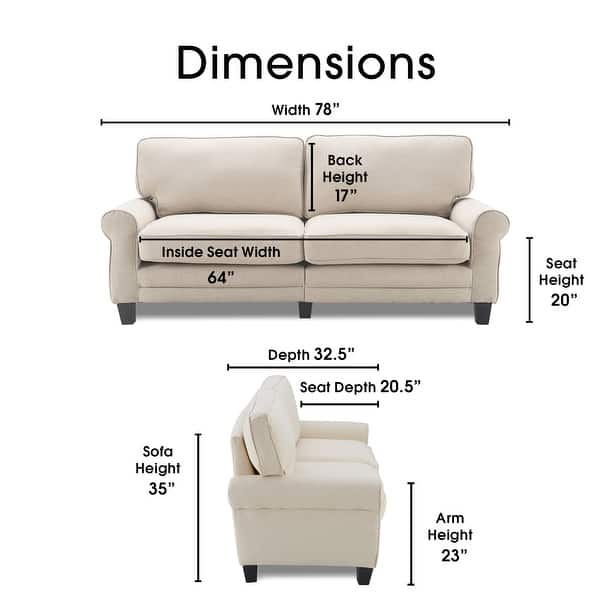 dimension image slide 1 of 11, Serta Copenhagen 78" Sofa Couch for Two People, Pillowed Back Cushions and Rounded Arms, Durable Modern Upholstered Fabric