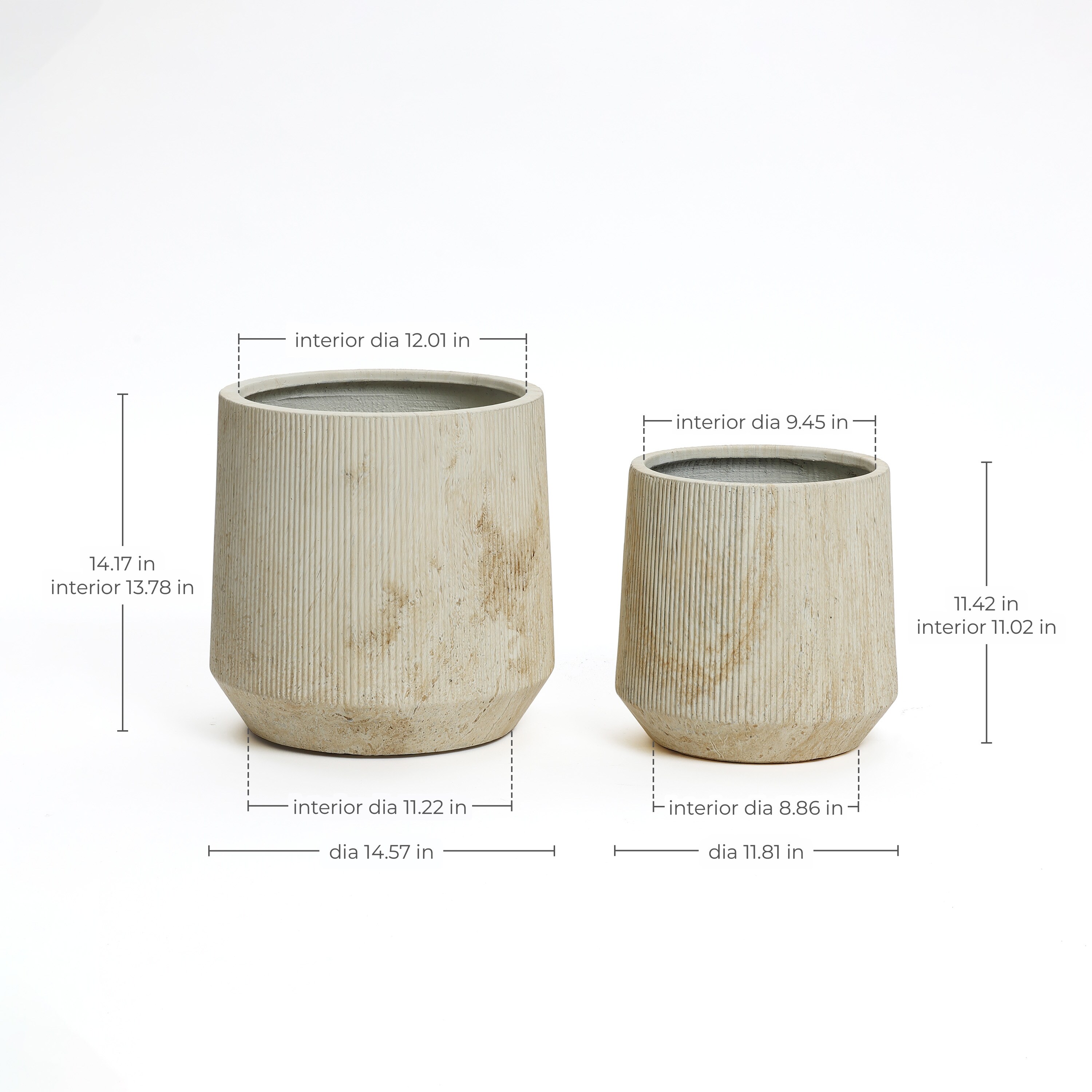 大人気 Texture Ribbed Off-White Marble 2-Piece MgO Set Planter 鉢・プランター