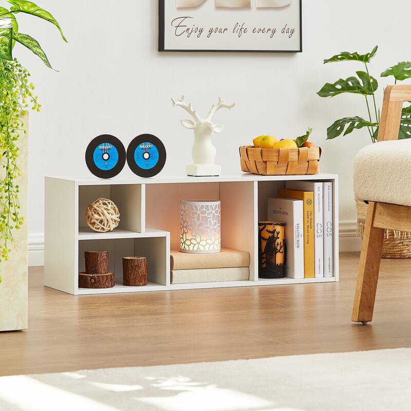 Javlergo Set of 2 Modern 4-Tier Bookshelves Asymmetric Storage Shelf Horizontal or Vertical Bookcase for Living Room Bedroom