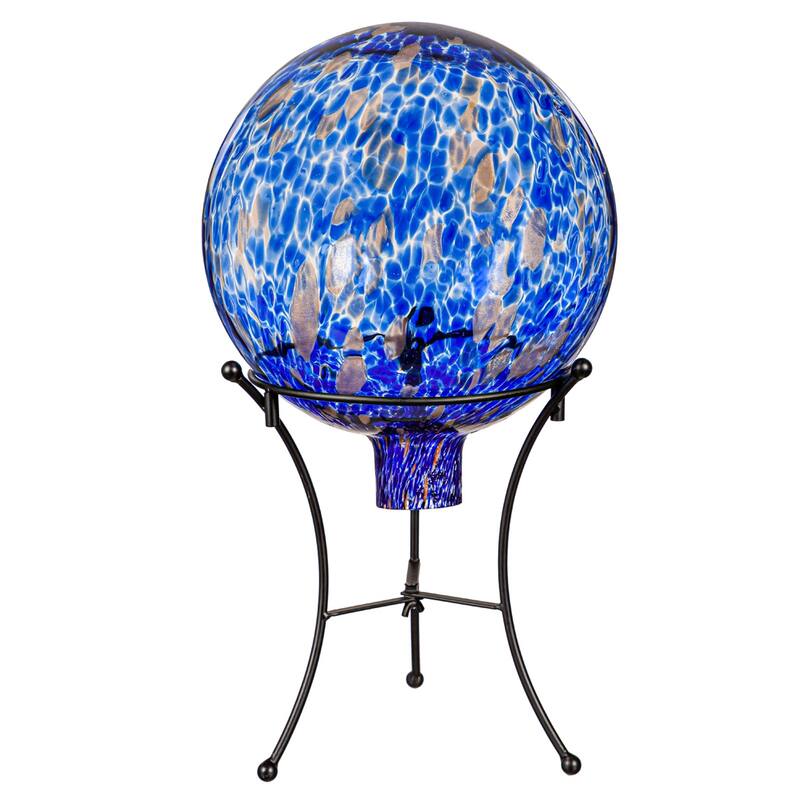 10" Art Glass Aqua Confetti Gazing Ball with Stand