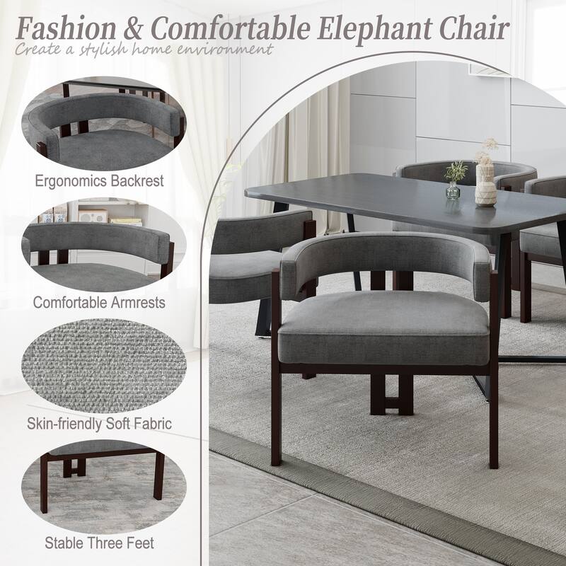 Chenille Barrel Chair with 3-Legged Open Back Accent Chair (Set of 2, 300lb Capacity)