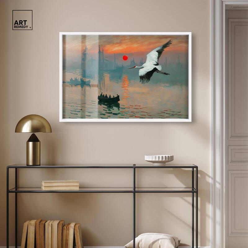 Crane Sunset Shadowbox by Art Remedy