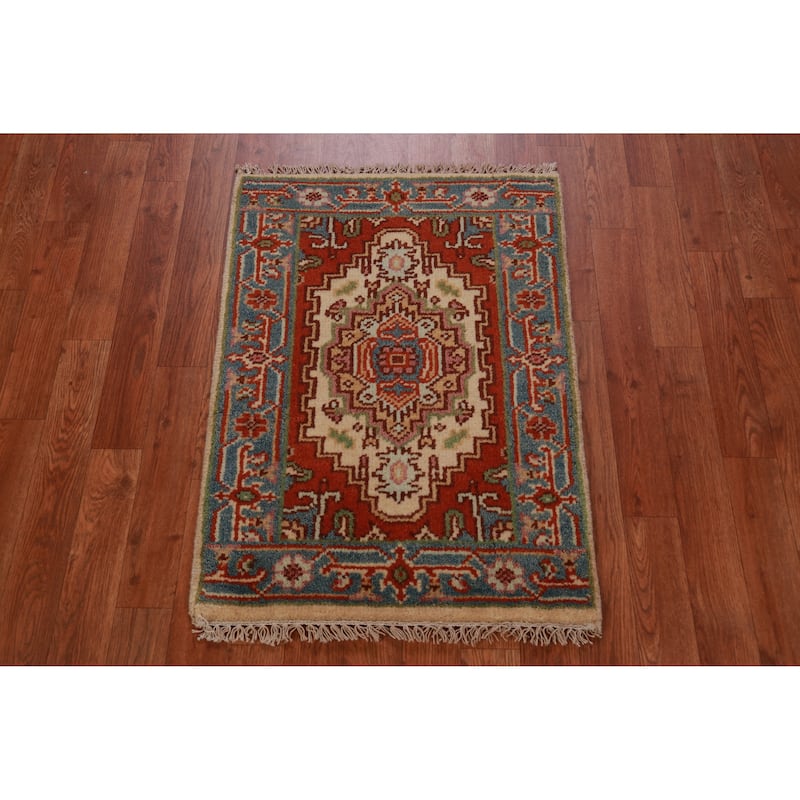 Hand Knotted Oriental 100% Wool Carpet Traditional Medallion Beige & Ivories Heriz (serapi) Area Rug - 2' 9'' X 2' 0''