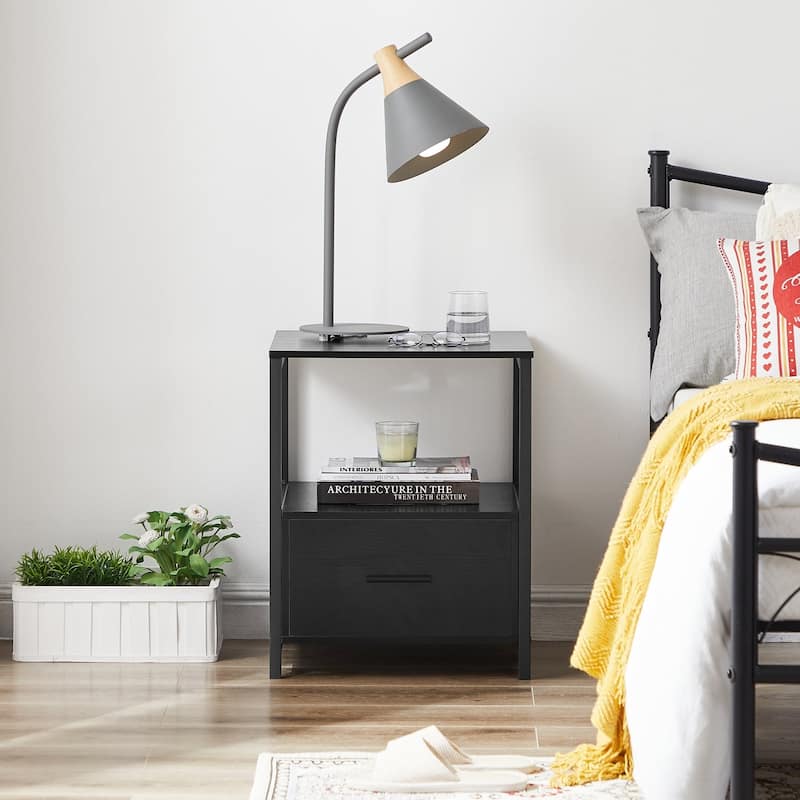 Javlergo Square Design Nightstand with Open Shelf and Drawer Multiple Storage for Bedroom or Living Room End Table