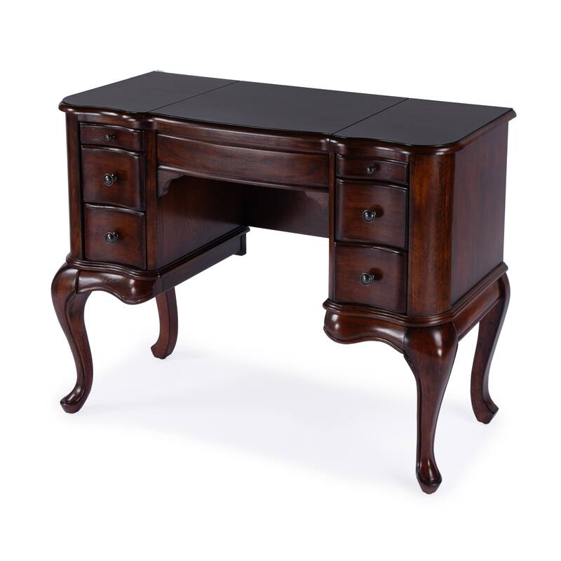 Charlotte 40 in. W Rectangular Wood Vanity/Valet Desk with Storage Drawers and Mirror - Cherry Brown