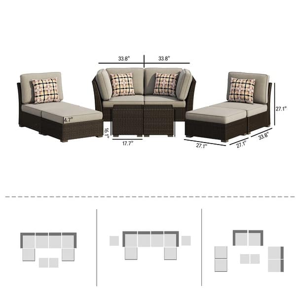 dimension image slide 1 of 2, Corvus Oreanne 8-piece Brown Wicker Sectional Patio Furniture Set