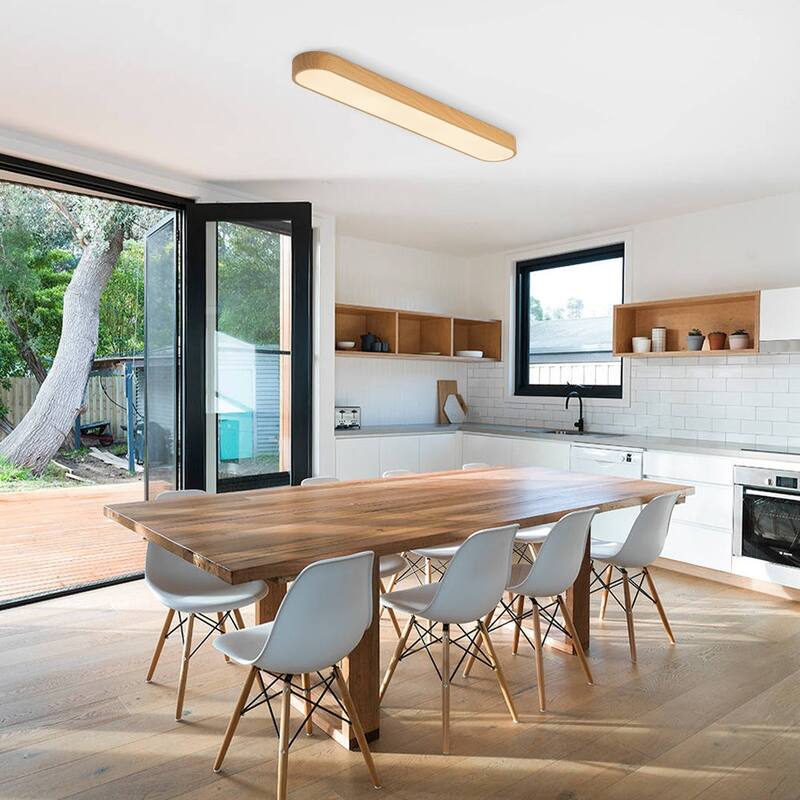 Dimmable LED Ceiling Light Faux Wood Grain Long Oval Flush Mount