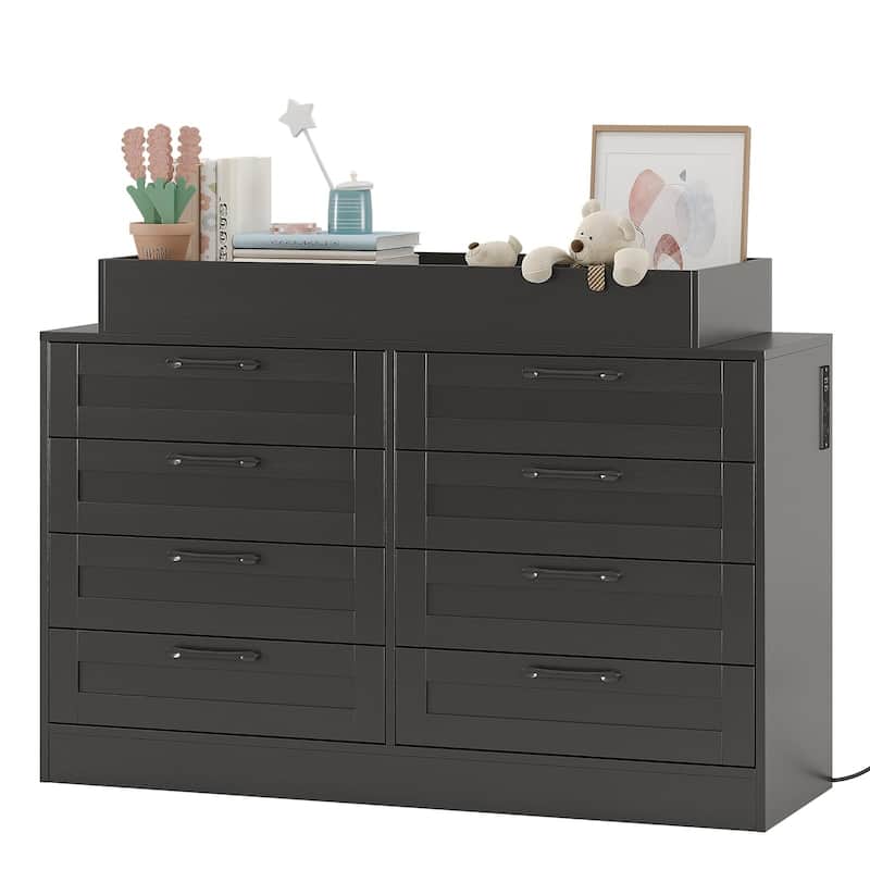 Baby Changing Dresser with 8 Drawers - Wooden Nursery Changing Table Station with Open Shelf