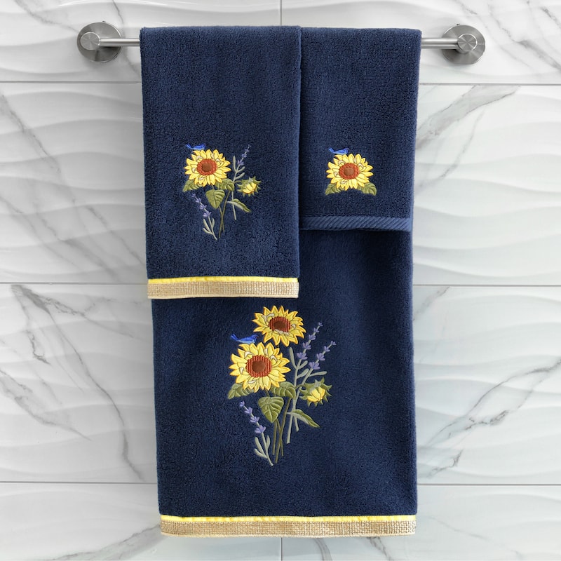 Authentic Hotel and Spa 100% Turkish Cotton Girasol 2PC Embellished Hand Towel Set
