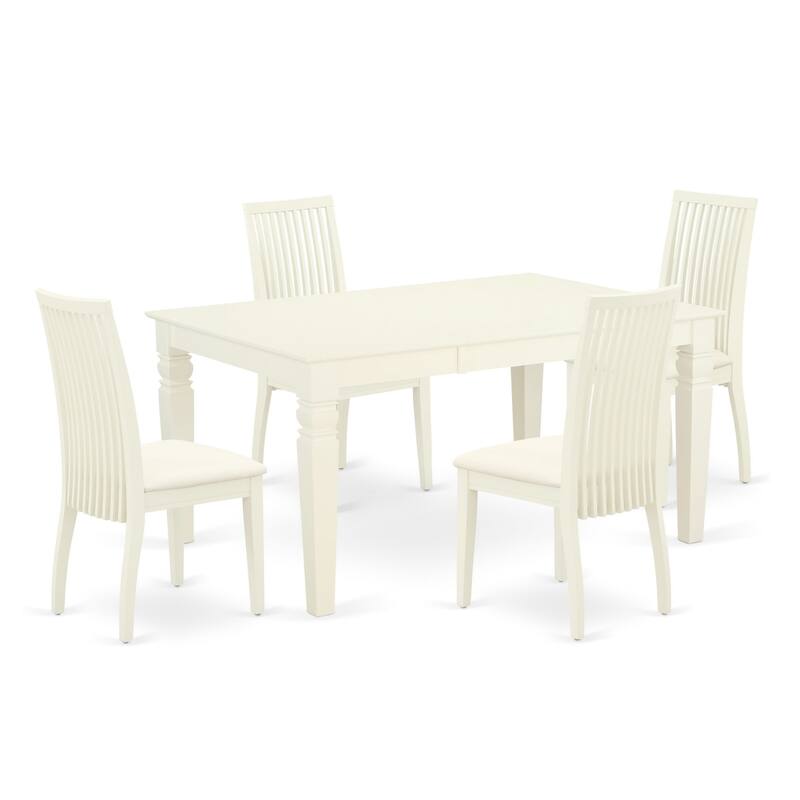 East West Furniture 5 Piece Dining Table Set- a Kitchen Table and 4 Linen Fabric Dining Chairs, 42x60 Inch, Linen White