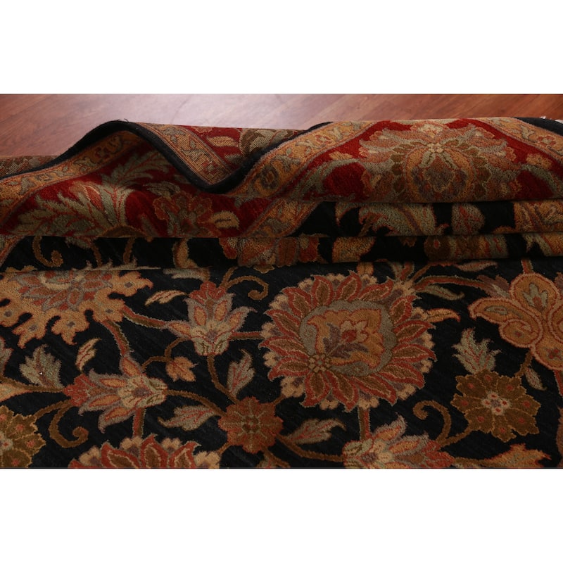 Black Floral Agra Indian Area Rug Handmade Wool Carpet - 9'3"x 12'0"
