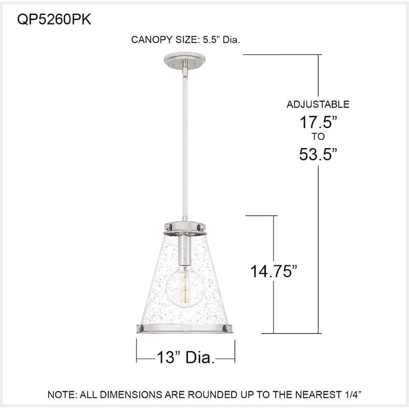 Quoizel Bristol 1-Light Industrial Mini Pendant with Seeded Glass